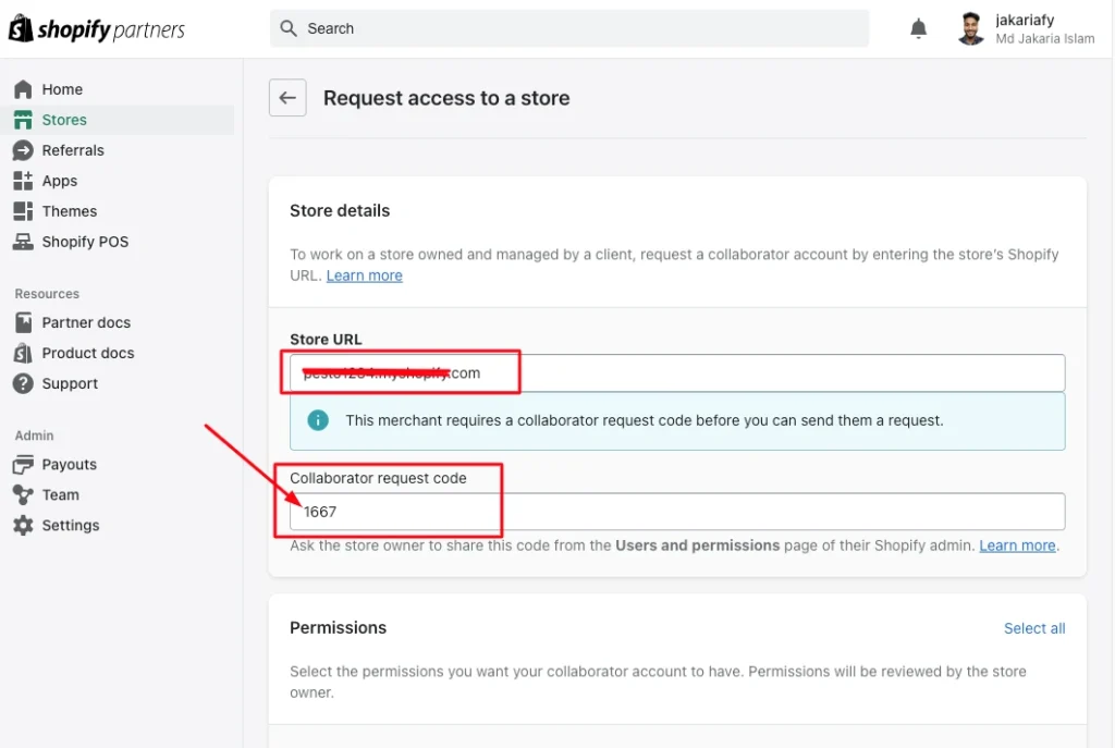 Add store URL and collaborate code for requesting access