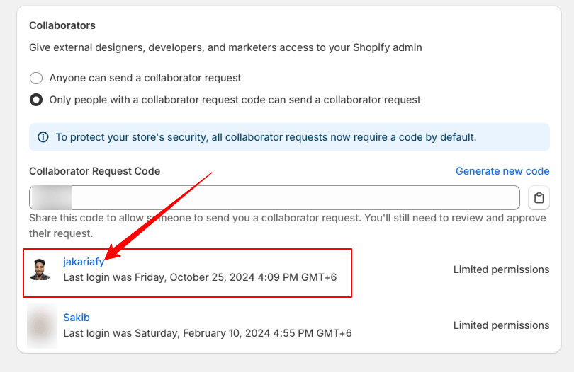 select the collaborator account to remove it from your dashboard