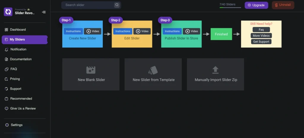 Slider Revolution and Sections- Options