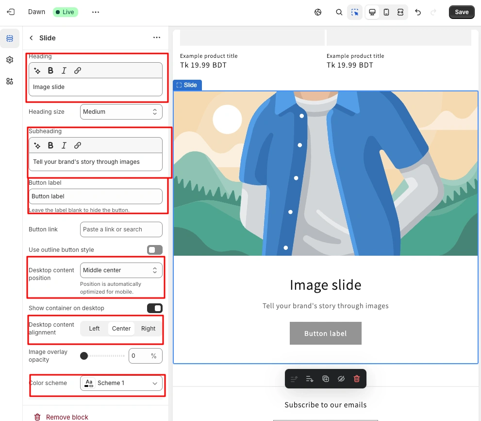 Adjust Slide Settings