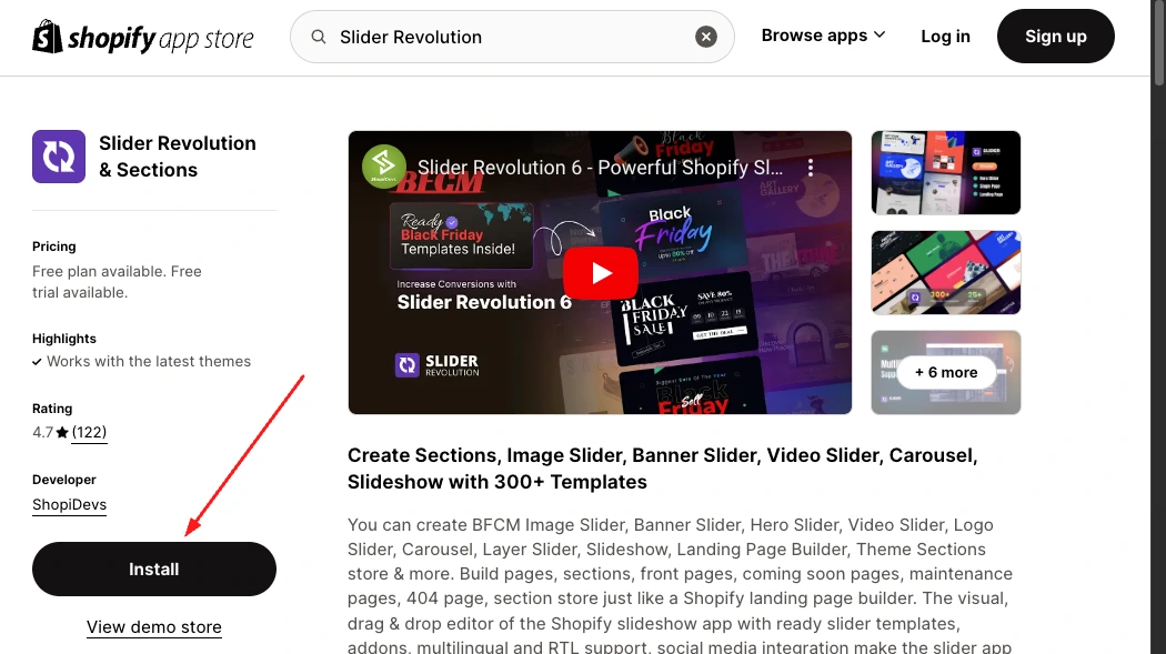 Slider Revolution and Section App Installaion for adding banner image