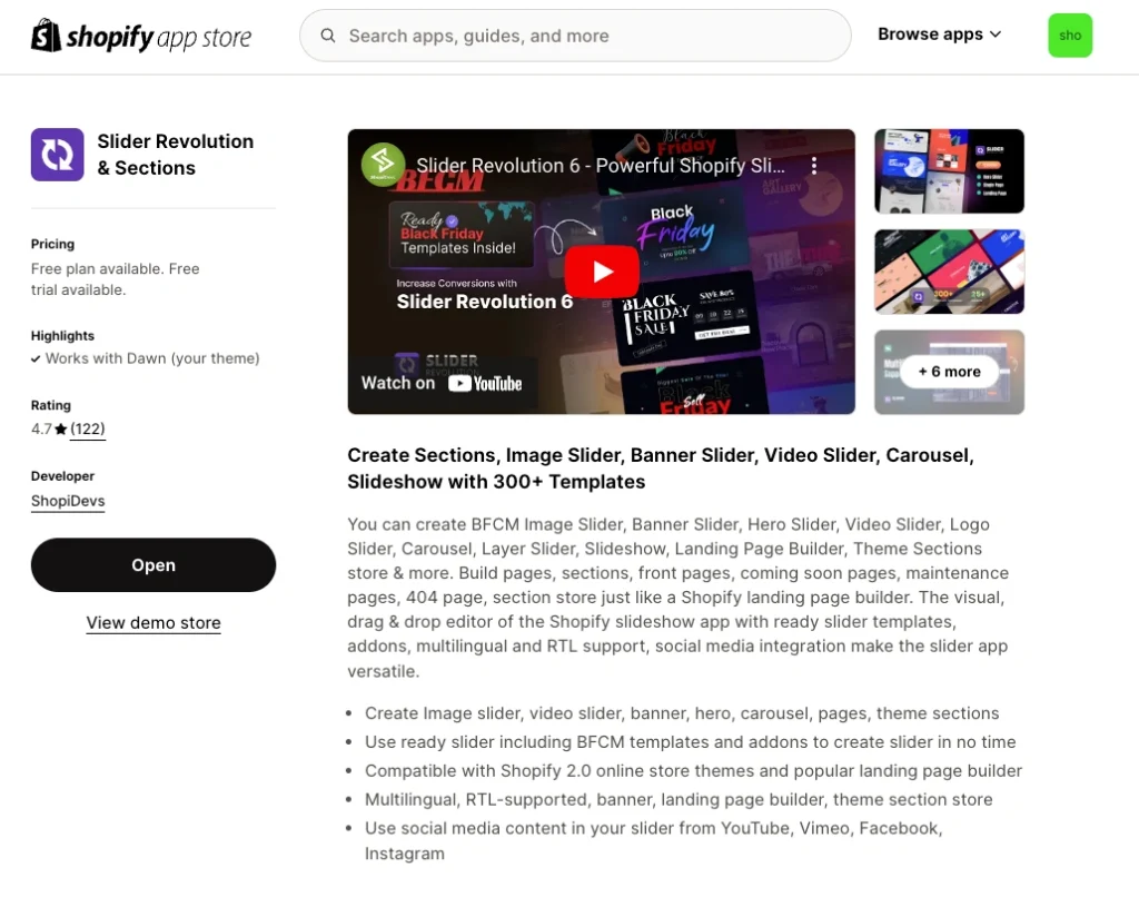 Shopify app store-slider revolution