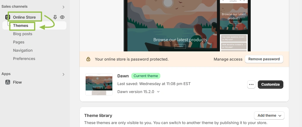 Step 1: Navigate to Online Store > Themes
