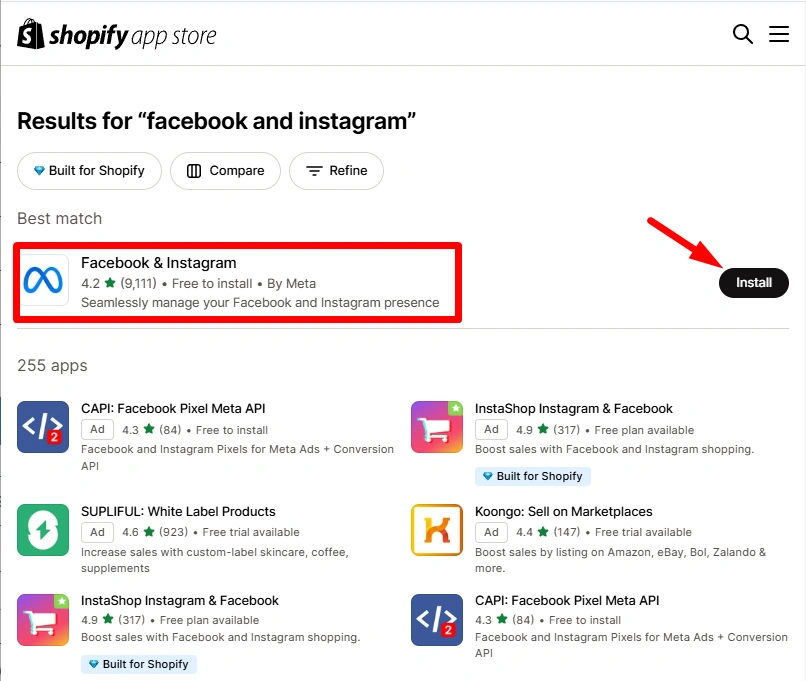 Install Facebook & Instagram app