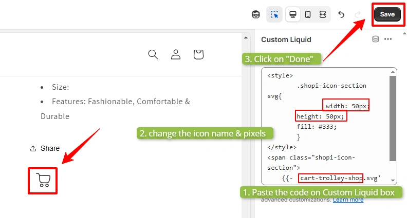 Paste code on Custom liquid