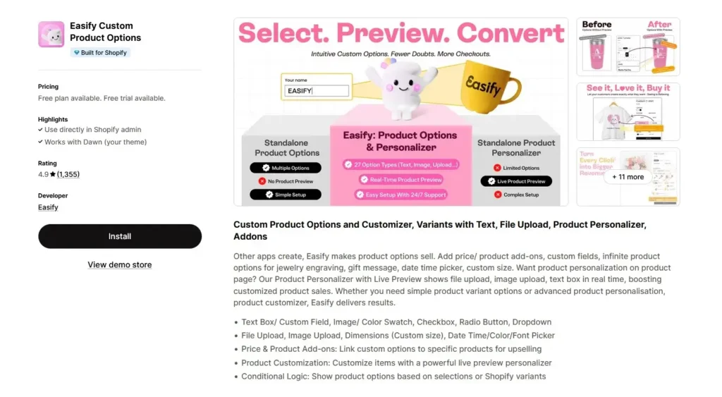 easify product customizer that boost sales