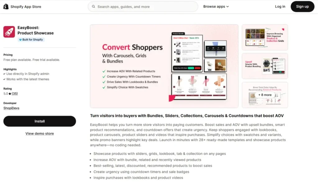 easy boost product showcase to boost shopify sales
