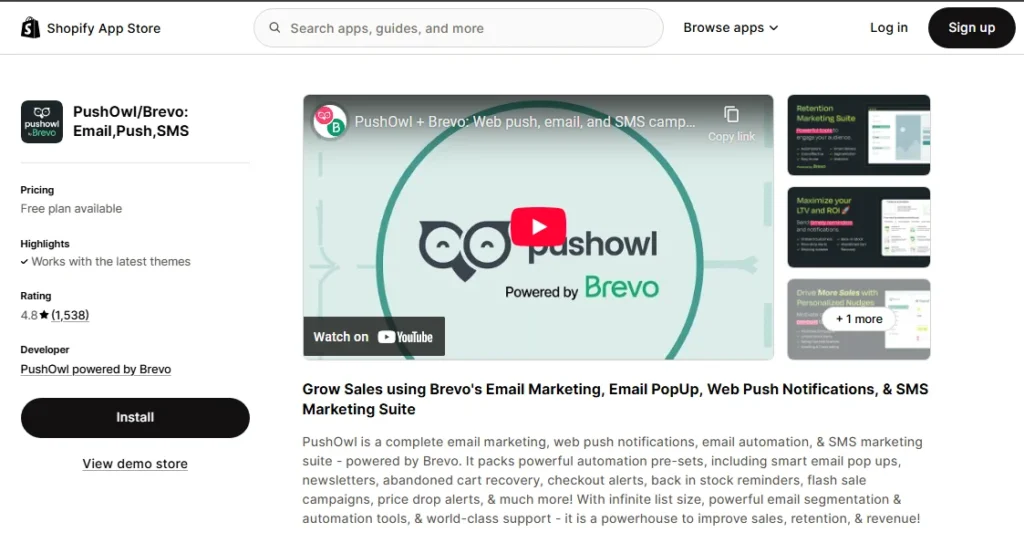 pushowl or brevo email and sms push
