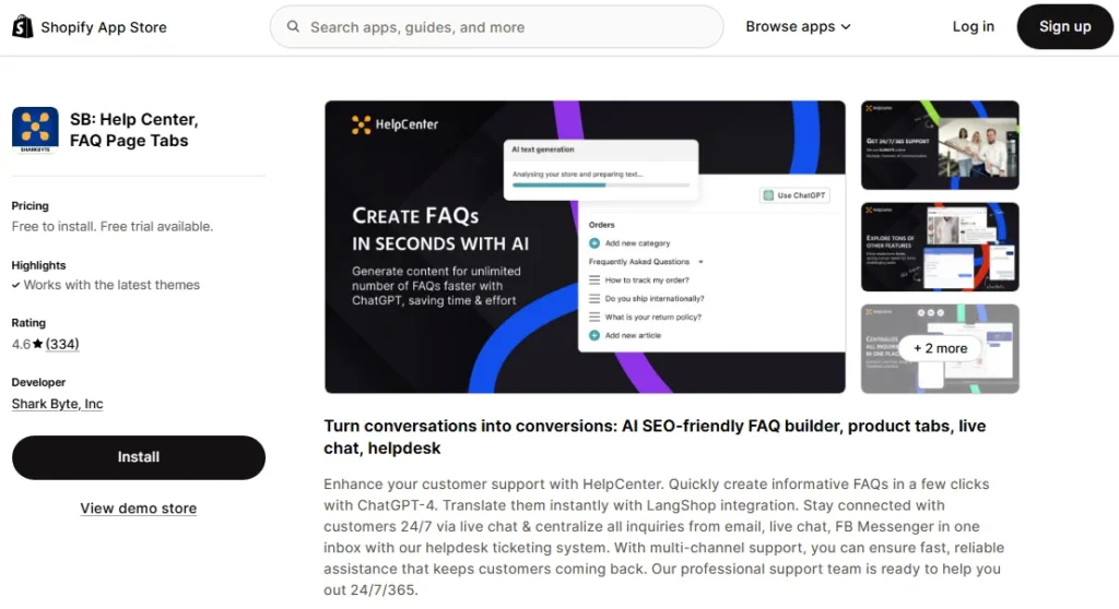 sb help center faq page tabs