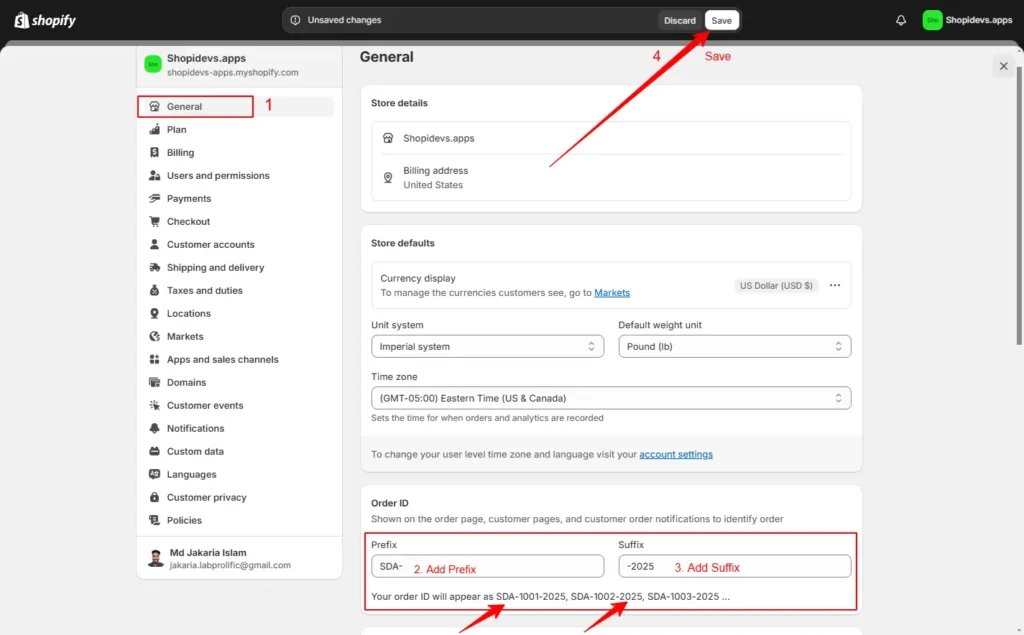 Change Order ID Format on Shopify by Adding Prefix and Suffix