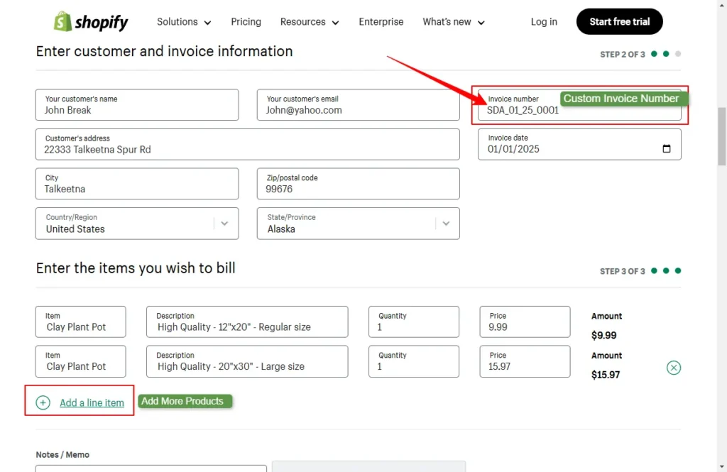 Free Custom Invoice number Generator tool of Shopify