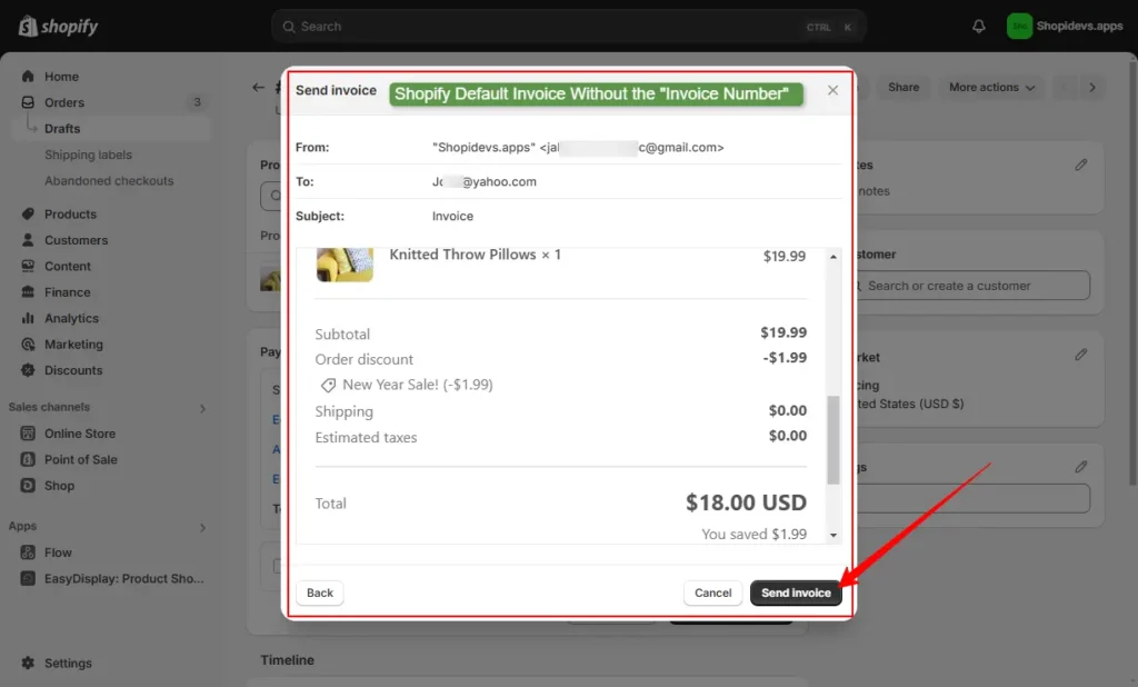 Shopify Default Invoice Without the Invoice Number