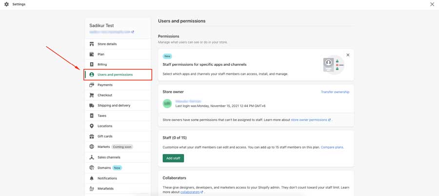 Shopify Users Permissions