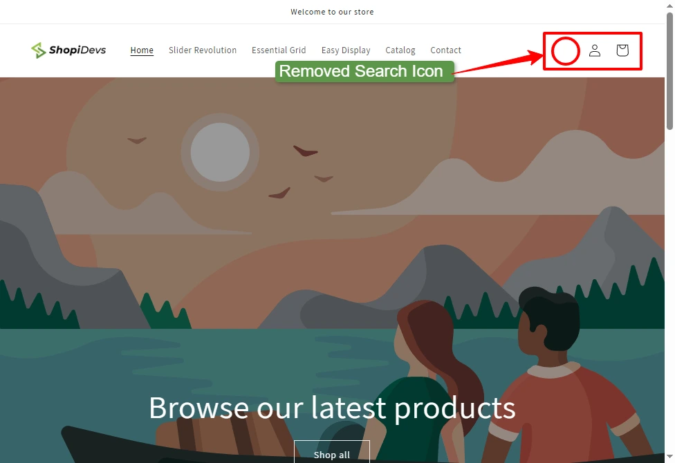 removed search icon from the shopify store