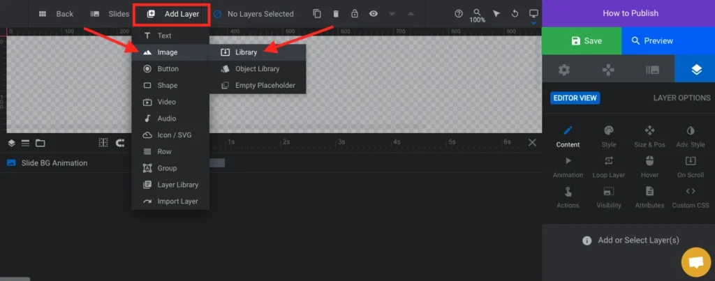 How to add a image layer on the Slider Revolution app