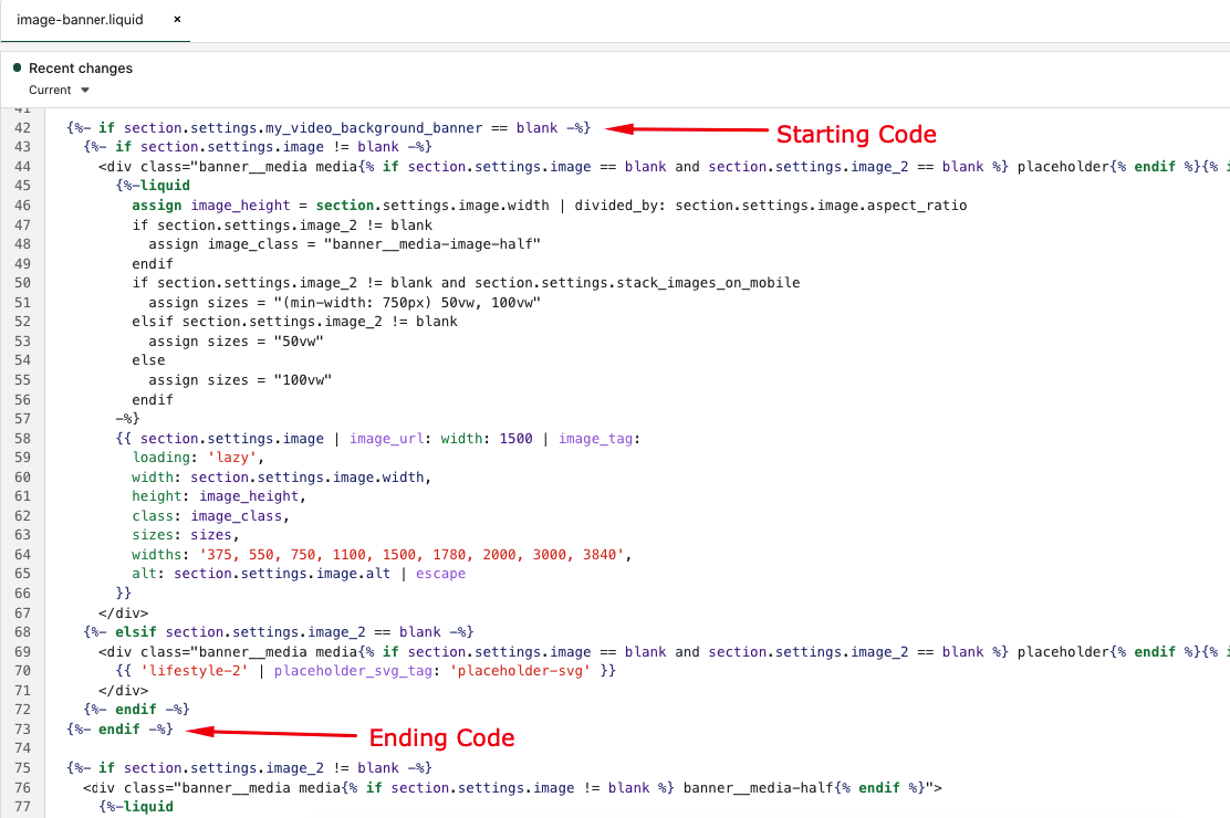 starting ending code