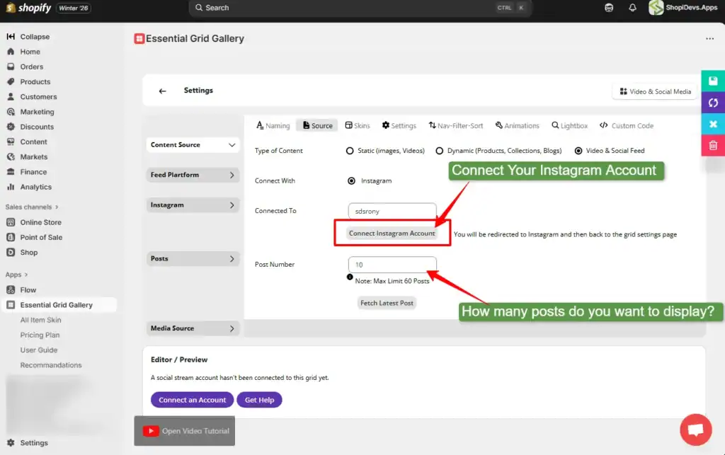 connect your instagram account with the essential grid gallery app