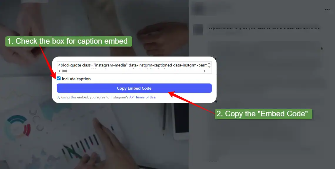 copy the embed code from the instagram