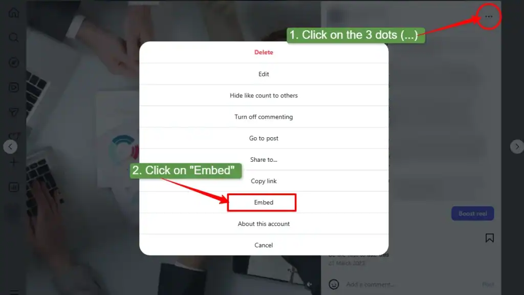go to embed from the 3 dots on the post