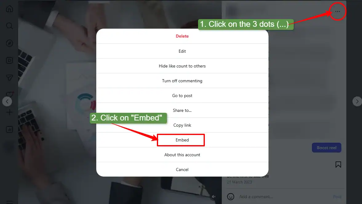 go to embed from the 3 dots on the post