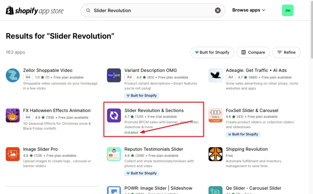 Find out the slider revolution app and install it