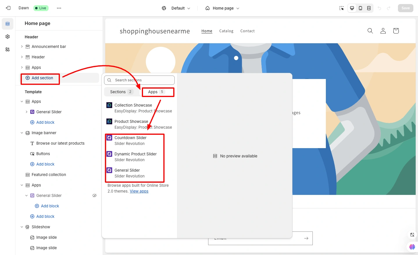 Add Section through App