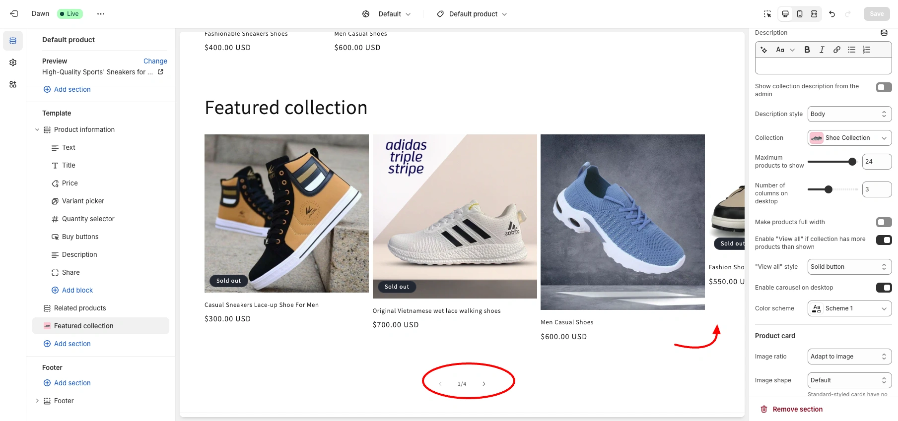 Output product carousel on dawn theme