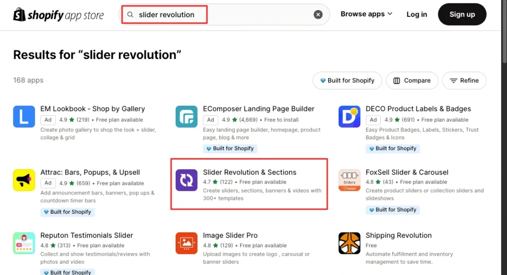 Find out the slider revolution app and install it