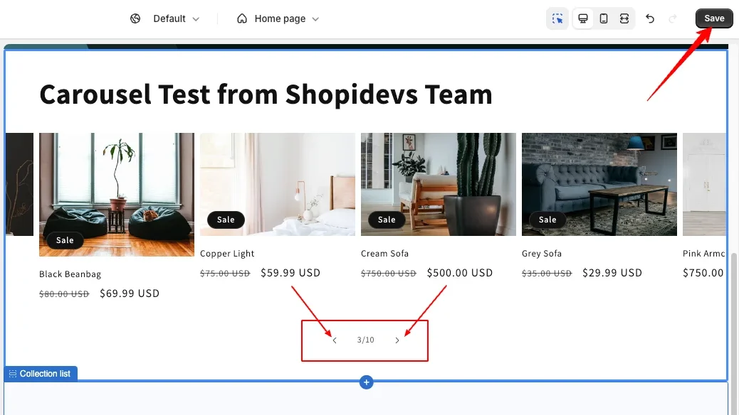 Save the Carousel & Test Your Store Shopify carousel slider is working or not