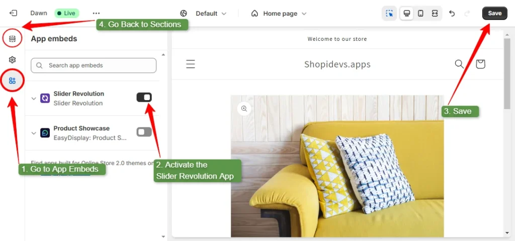 Configure the Slider Revolution App with the Shopify Store