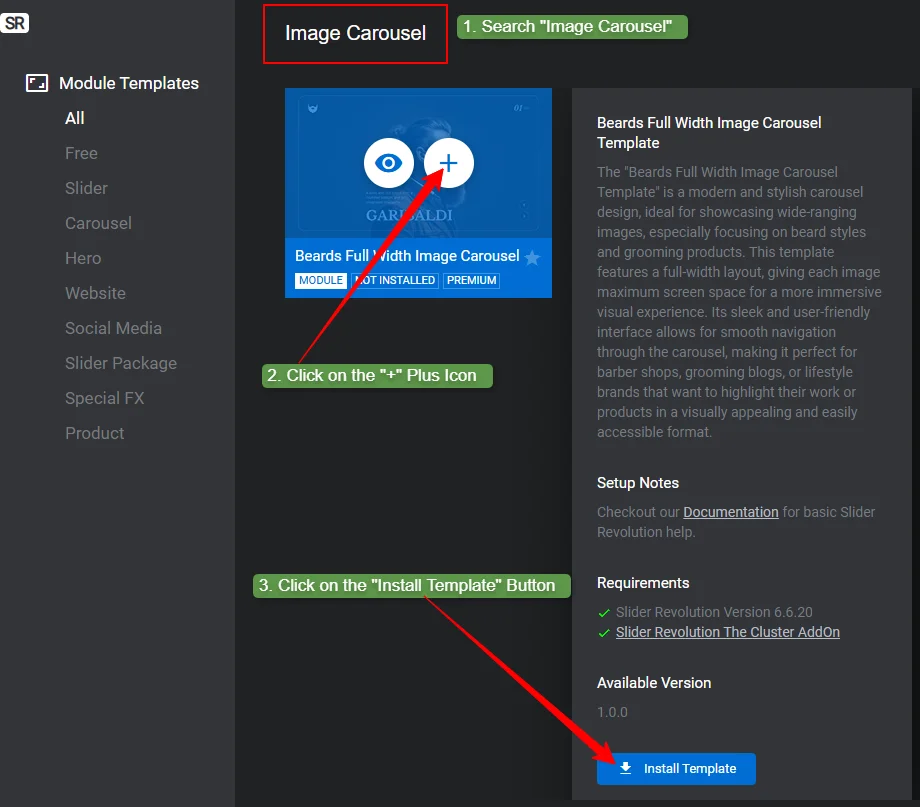 Choose an Image Carousel Template and Install It