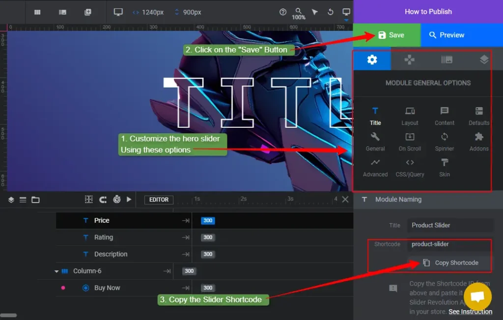 customize slider templates and copy the shortcode