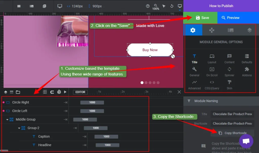 customize the slider templates and copy the shortcode