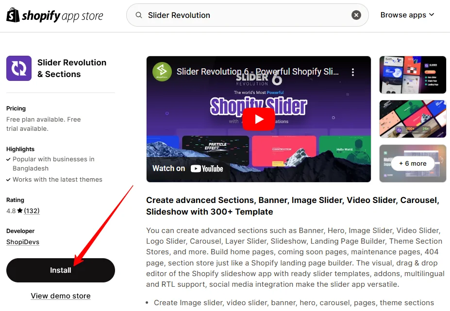 Install the “Slider Revolution & Sections” App