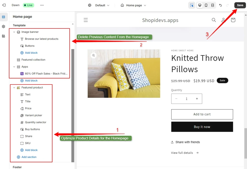 optimize product info delete previous content click on the save