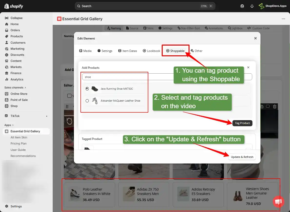 tag product to make the video shoppable
