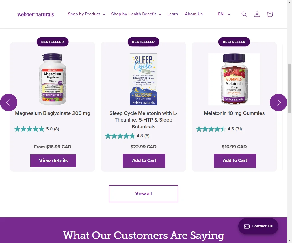 webber-naturals-canadian-supplements-and-vitamins product page made with slider revolution app