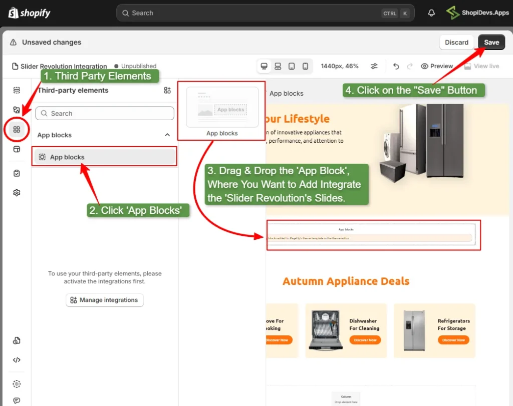 add a third party element app block to the pagefly page