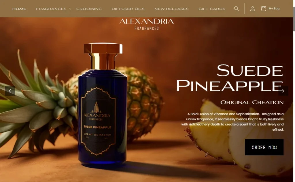 alexandria fragrances shopify store made with slider revolution full-width page templates