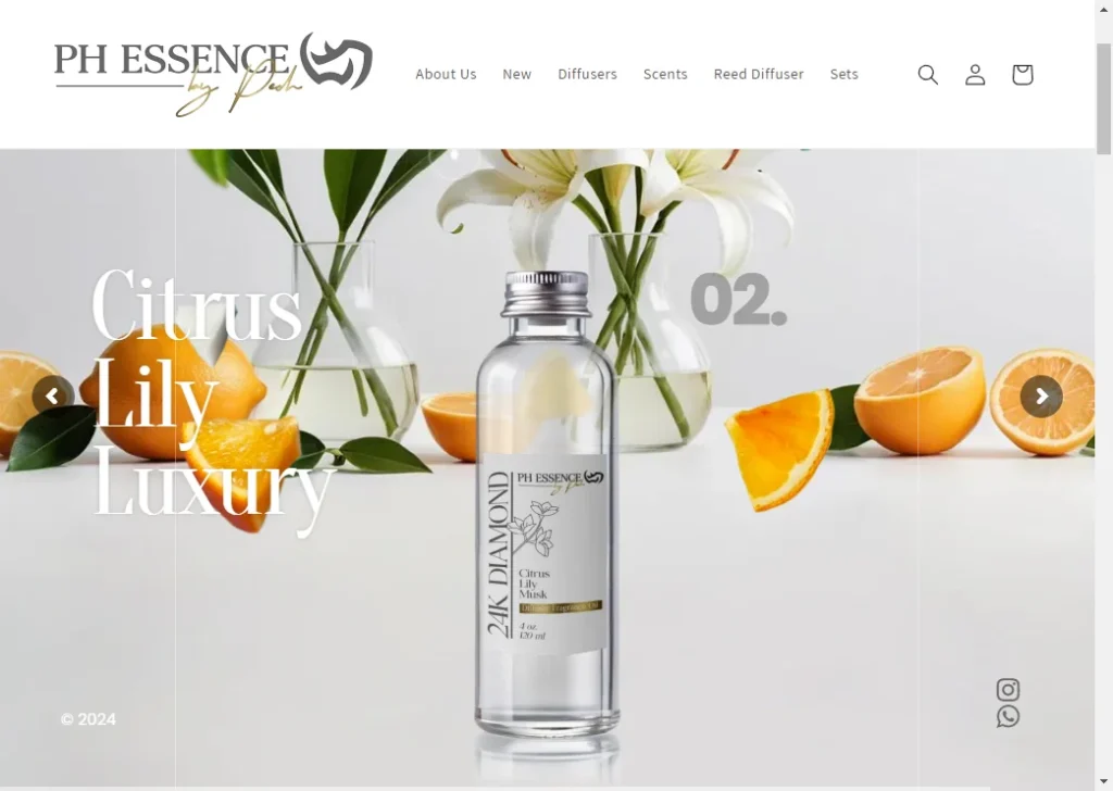 phessence shopify store made with slider revolution full-width page templates