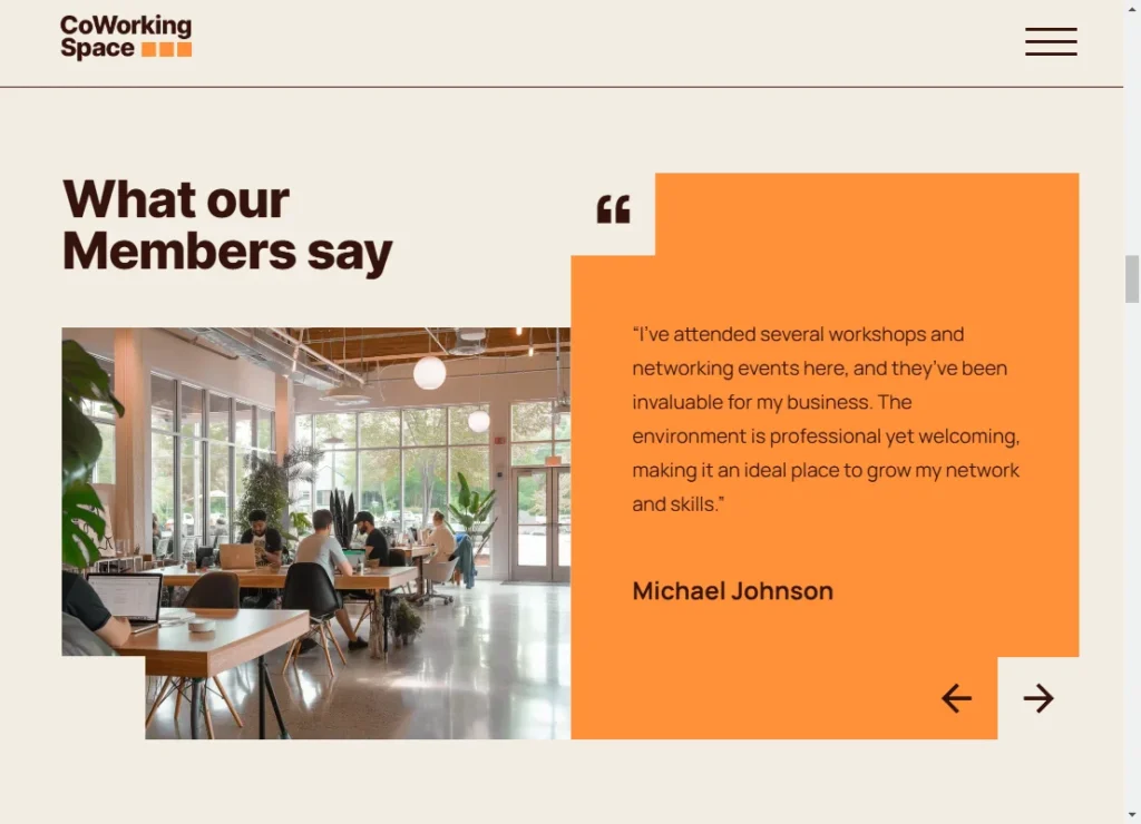 coworking space testimonial slider template