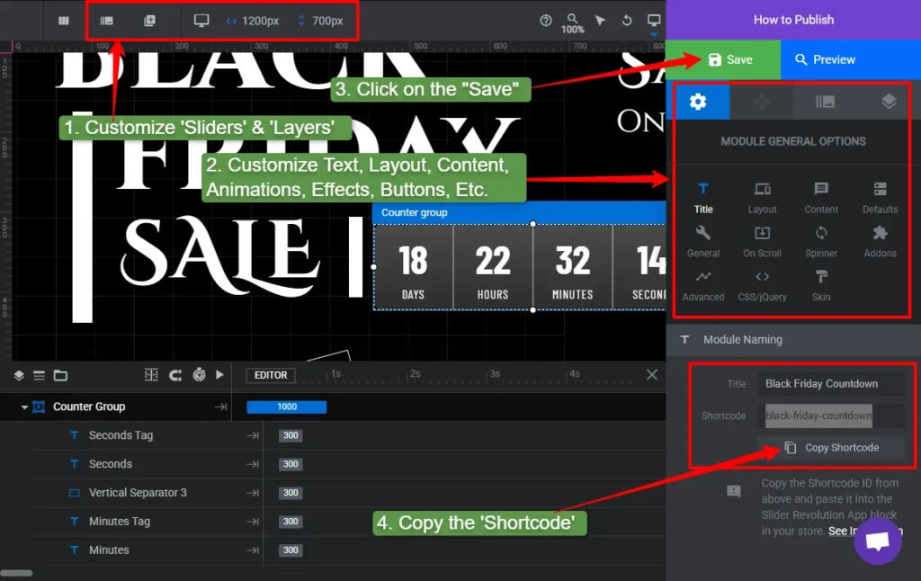 customize the countdown slider and copy the shortcode