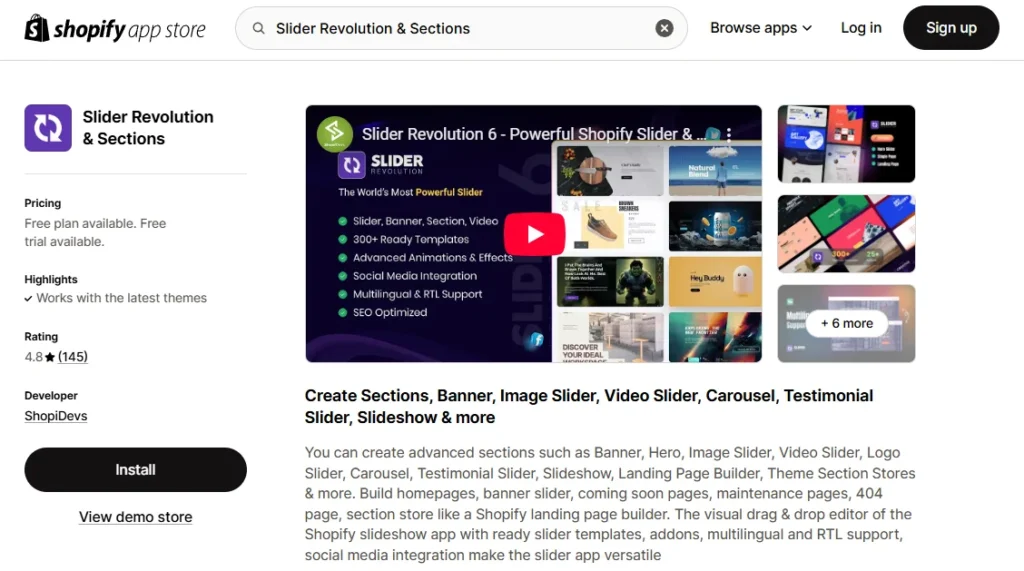 download slider revolution & sections app from the shopify app store