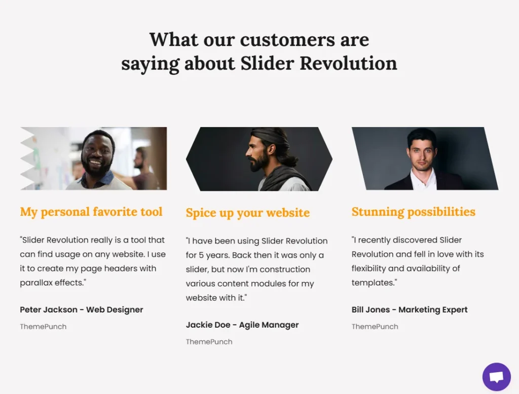 landing page testimonials slider template