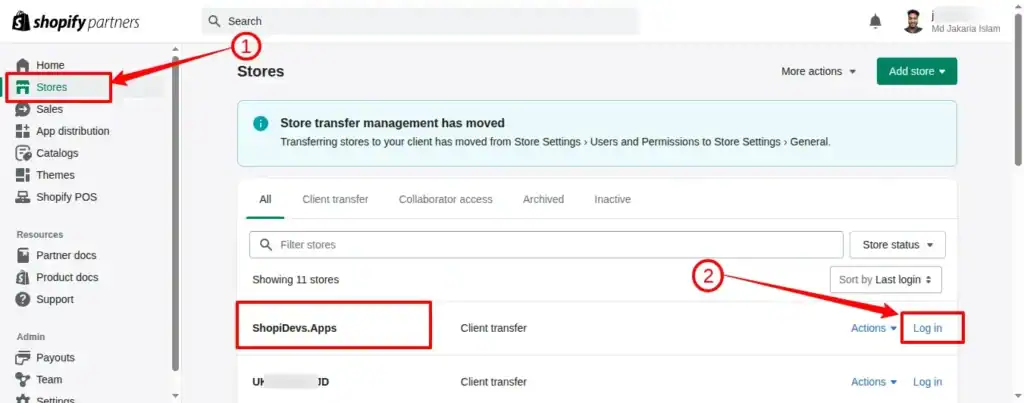 login to the shopify admin store