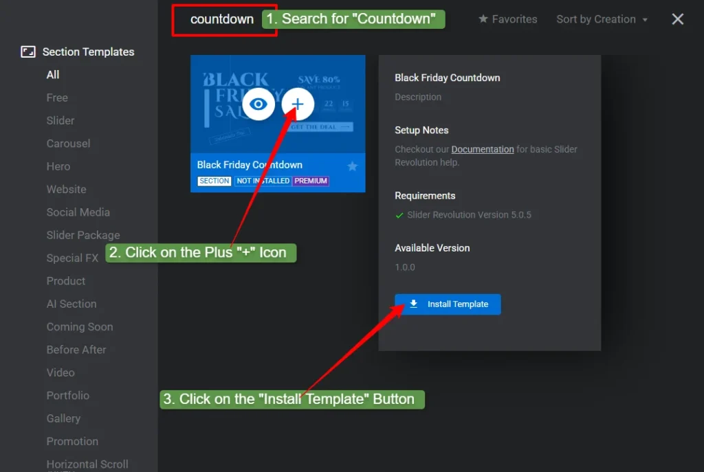 search for countdown slider and install a template