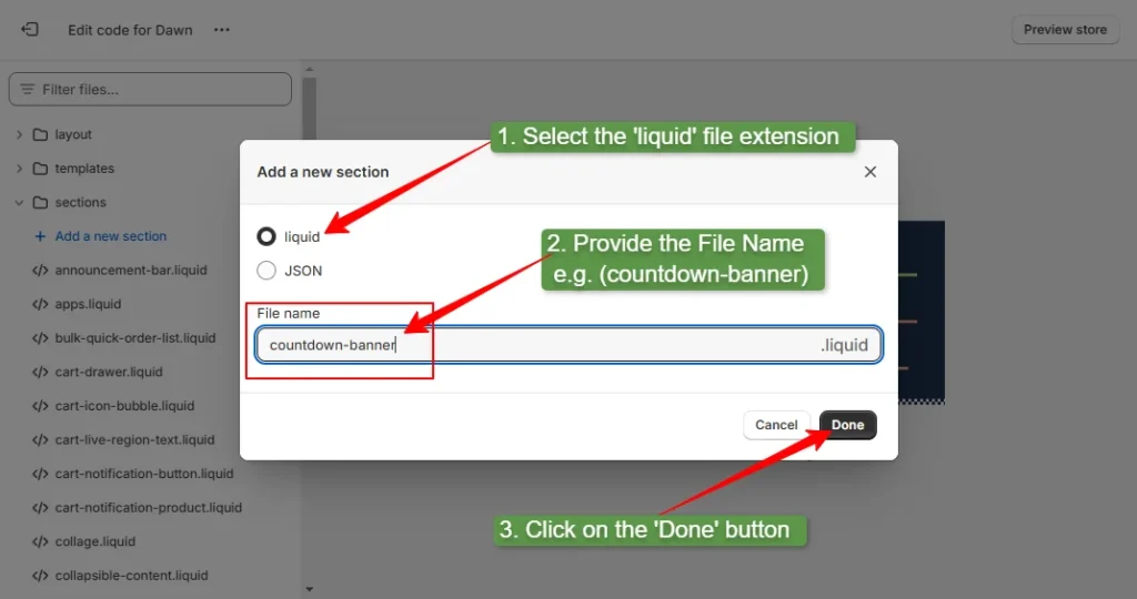 select liquid file extension then provide the file name and click on done