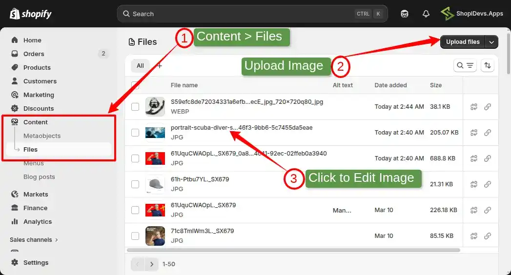 upload image on Shopify store to resize the image 