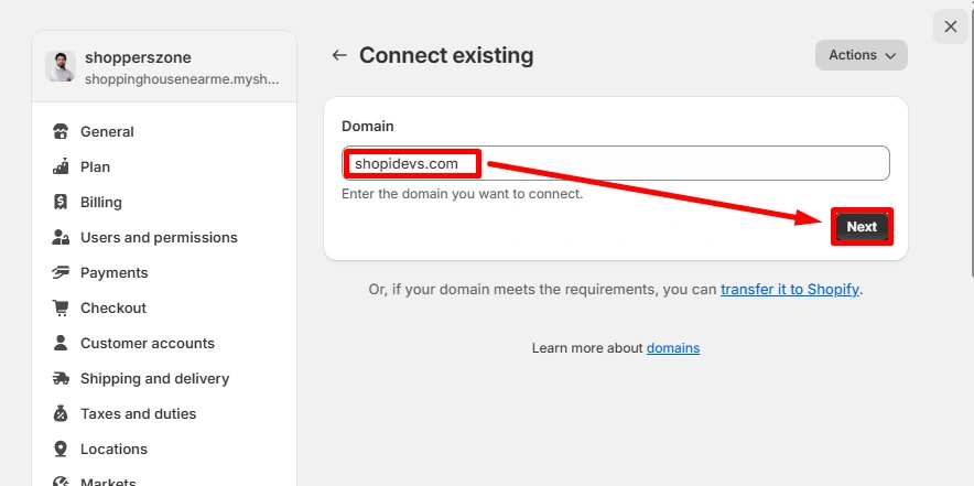 Connect Existing Domain