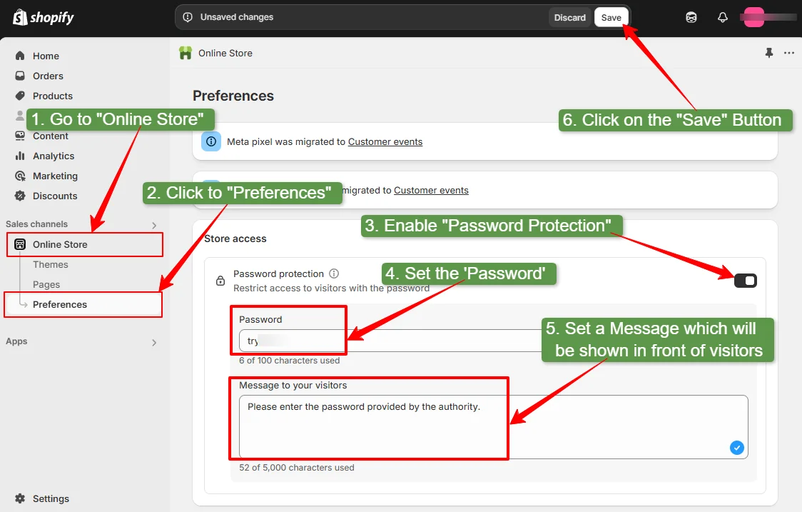 how to make your shopify store password protected
